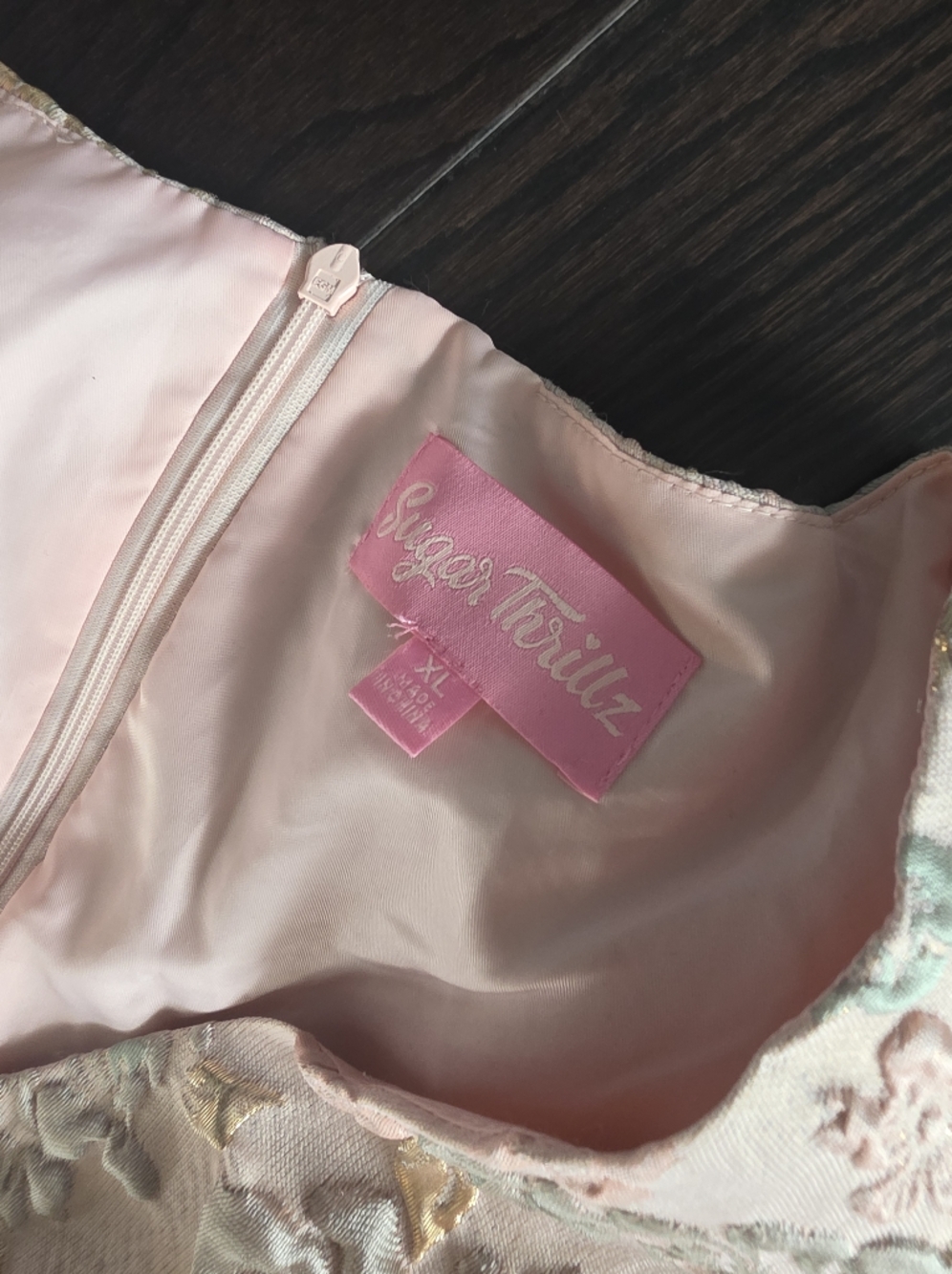 Dolls Kill Sugar Thrillz Light Pink Jacquard Floral Romper - Picture 5 of 8